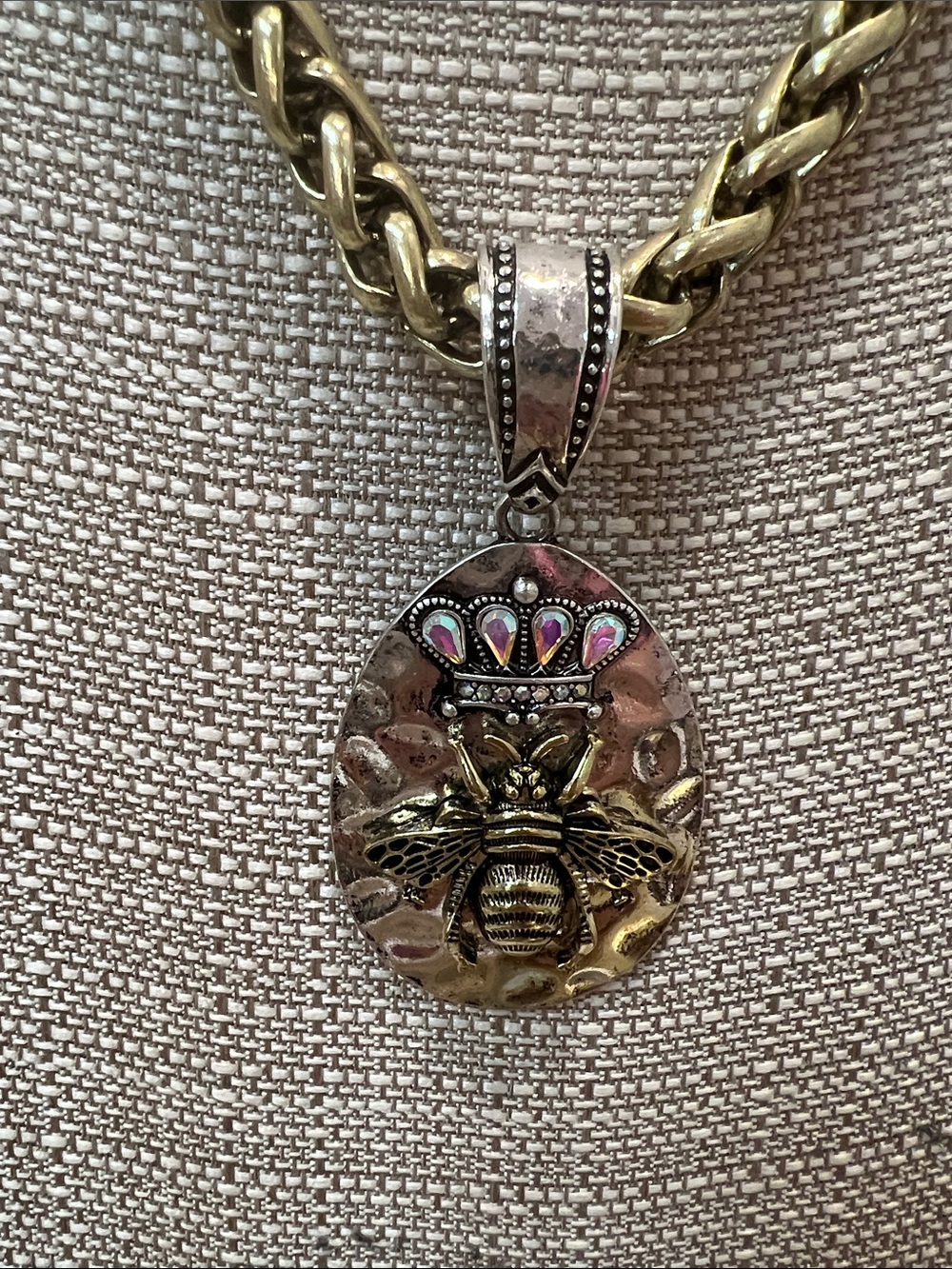 Gold and Silver Bee Crown Pendant Necklace - Women Jewelry